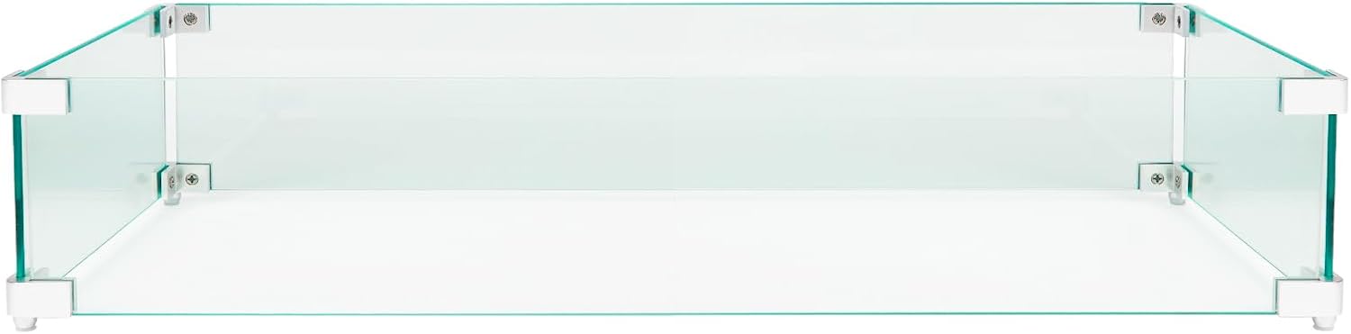 Fire Pit Glass Wind Guard for Rectangular Fire Pit Table, 29 x 13 Inch Tempered Glass Panel with Hard Aluminum Corner Bracket & Rubber Feet, Thick Firepit Accessory Shield