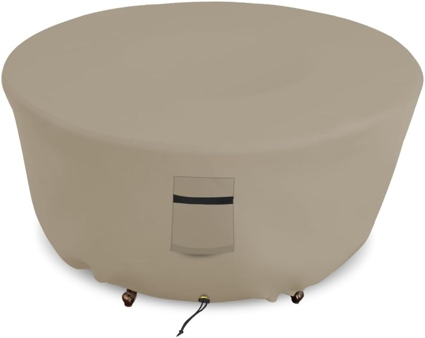 Covers & all Outdoor Round Fire Pit Cover, 12 Oz Waterproof, UV & Weather Resistant for Patio Lawn Garden Backyard Outside, with Air Vents & Drawstrings (40"(Diameter) x 18"(H), Beige)