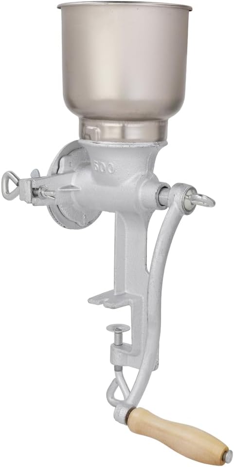 "Manual Grain Grinder, Stainless Steel Hand Crank Mill for Coffee Beans, Spices & Seeds - Adjustable Silver Corn Wheat Grinder with Ceramic Burr, Portable Oat Crusher for Kitchen, Camping"