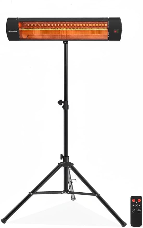 Infrared Patio Heater for Outdoor with Tripod, Remote, 1500W Electric Heater 3 Heating Levels, 24H Timer, IP65 Waterproof, Covers 100 sq ft, Plug-in 120V