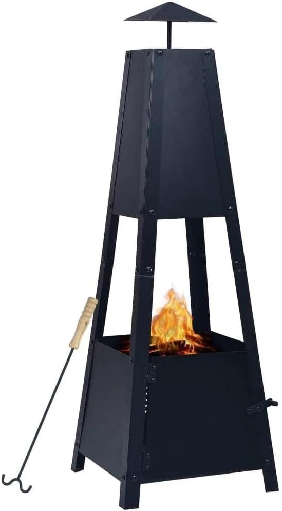 for Fire Pit Black 13.8 x13.8 x39 Steel