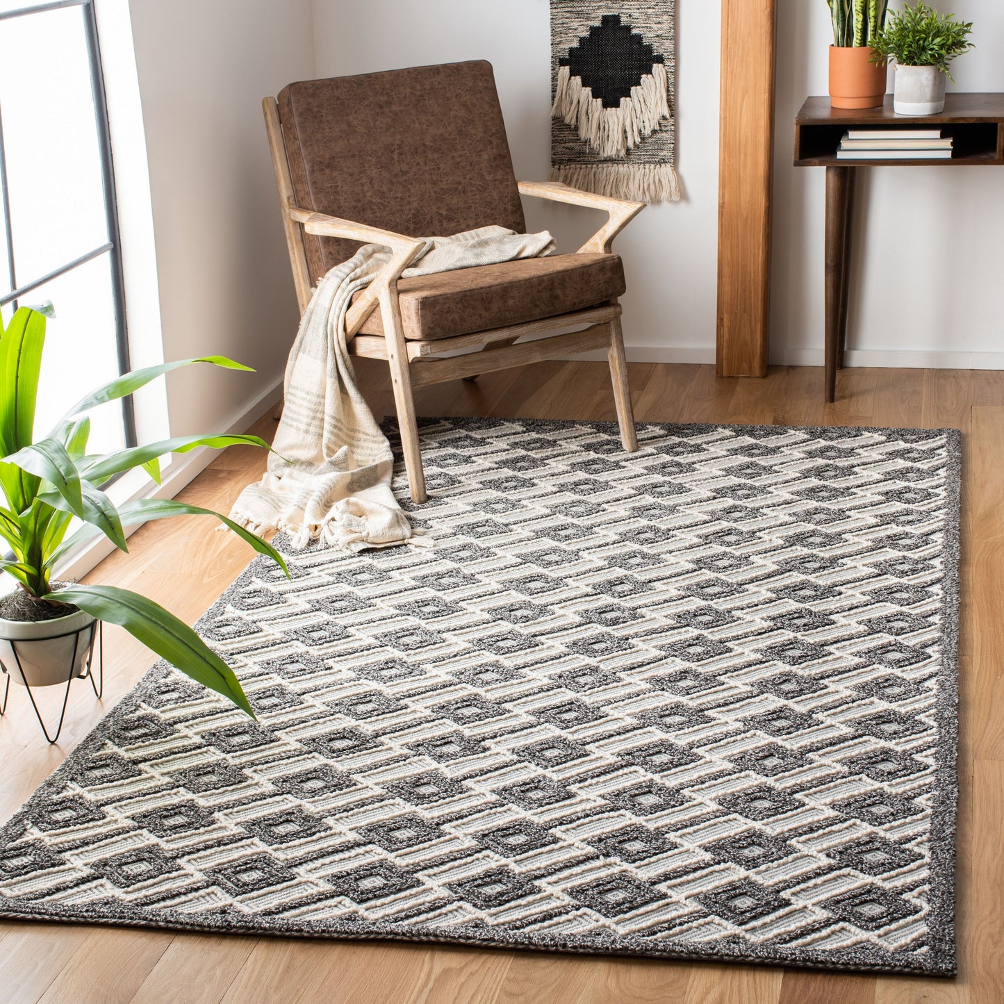Safavieh Trace Lianja 8 x 10 (ft) Tufted Wool Gray/Beige Rectangular Indoor Geometric Bohemian/Eclectic Area rug