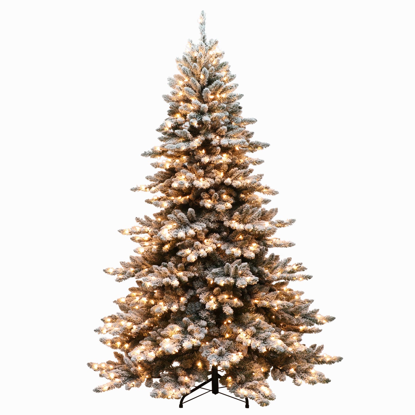 Puleo International 6.5-ft Spruce Pre-lit Flocked Artificial Christmas Tree with Yellow Incandescent Lights