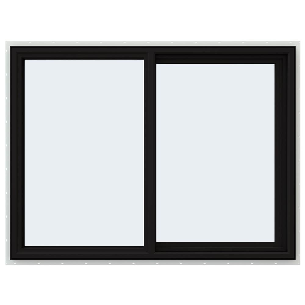 JELD-WEN FiniShield V-4500 Black Exterior White Interior Right-Handed Vinyl Sliding Window Annealed Glass (Full Screen Included)