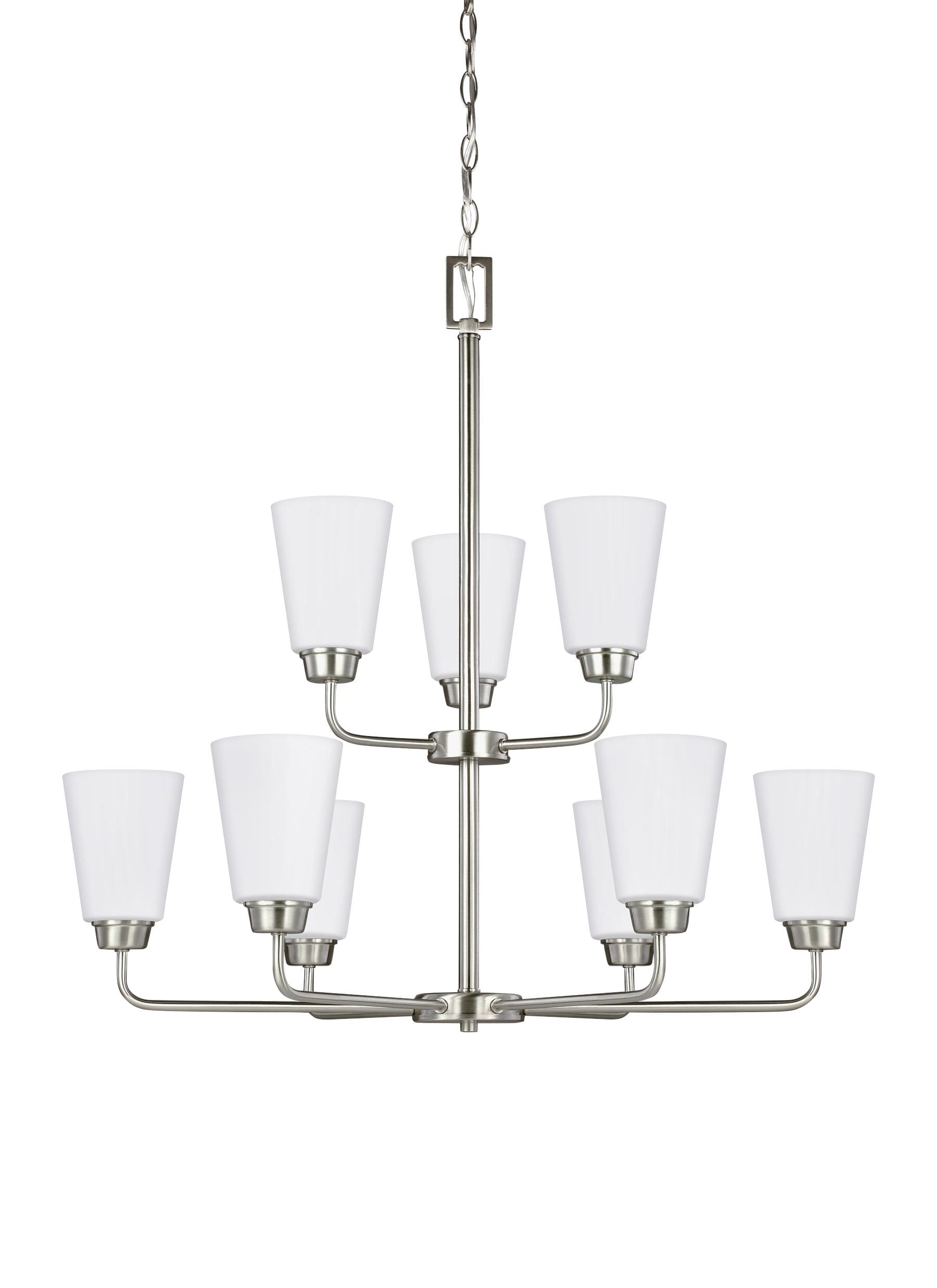Generation Lighting Kerrville 9 -Light Brushed Nickel Transitional For Use in Dining Rooms, Foyers, Kitchens, Chandelier