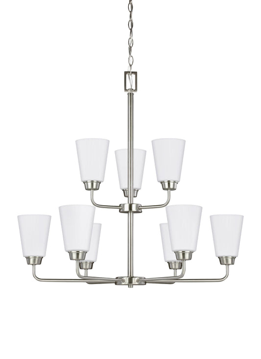 Generation Lighting Kerrville 9 -Light Brushed Nickel Transitional For Use in Dining Rooms, Foyers, Kitchens, Chandelier