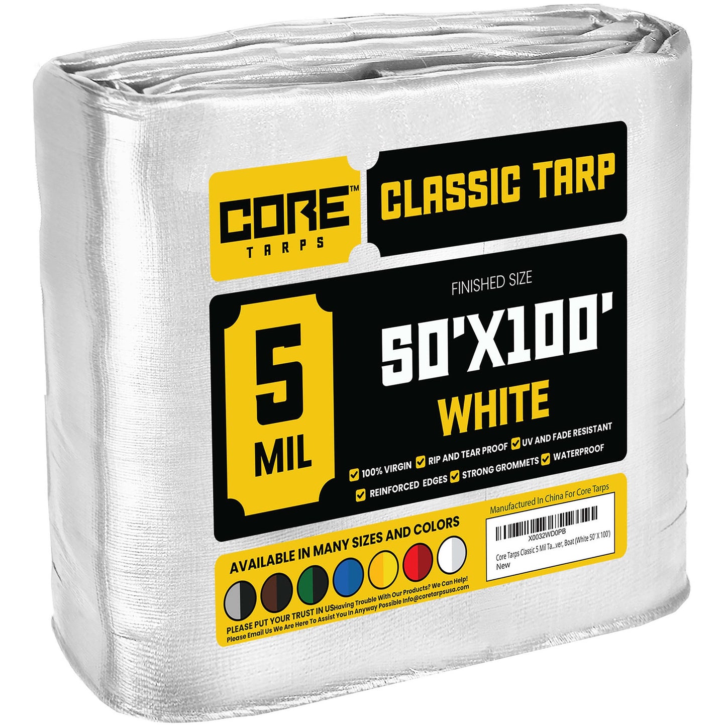 Core Tarps 50-ft x 100-ft White Waterproof Commercial Polyethylene 5-mil Tarp