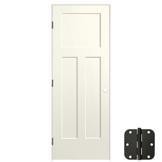 Masonite 36-in x 80-in Moonglow Solid core 3-panel craftsman Right hand Smooth Prefinished Molded composite Flat Jamb Single Prehung Interior Door