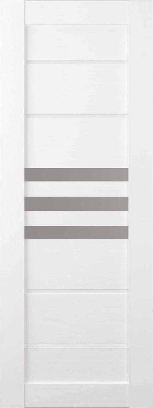 Belldinni Dome 28-in x 80-in Bianco Noble Horizontal plank Frosted glass Textured Solid core Prefinished Pine Wood Slab Door