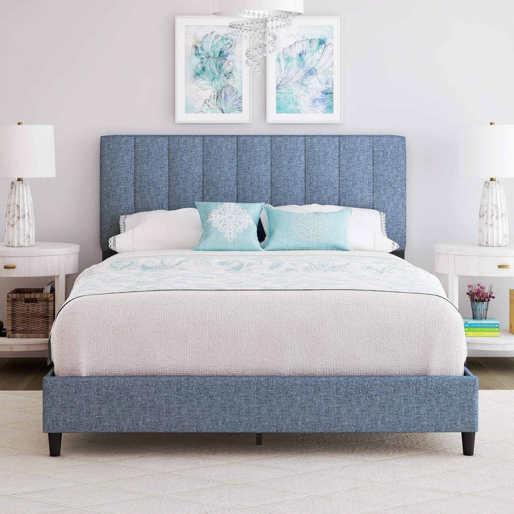 PerformaRest Queen Blue Platform Bed with Headboard
