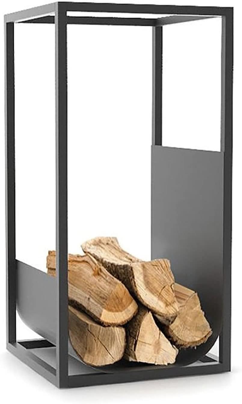 OREKPOT Outdoor Firewood Racks Metal Log Firewood Log Rack for Fireplace Screen, Home Garden Fireplace Log Rack for Wood Storage, 11.8in X 23.6in，Black