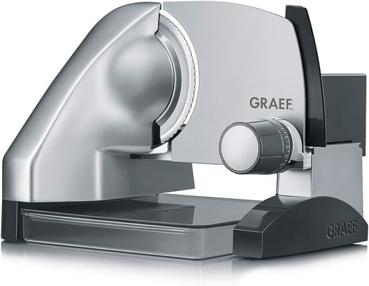 GRAEF SKS500 All-Slicer Silver with Stainless Steel Serrated Blade Diameter 170 mm, Raised Design, Continuous Cutting Thickness Adjustment, Child Lock, One-Hand Operation, MiniSlice Attachment