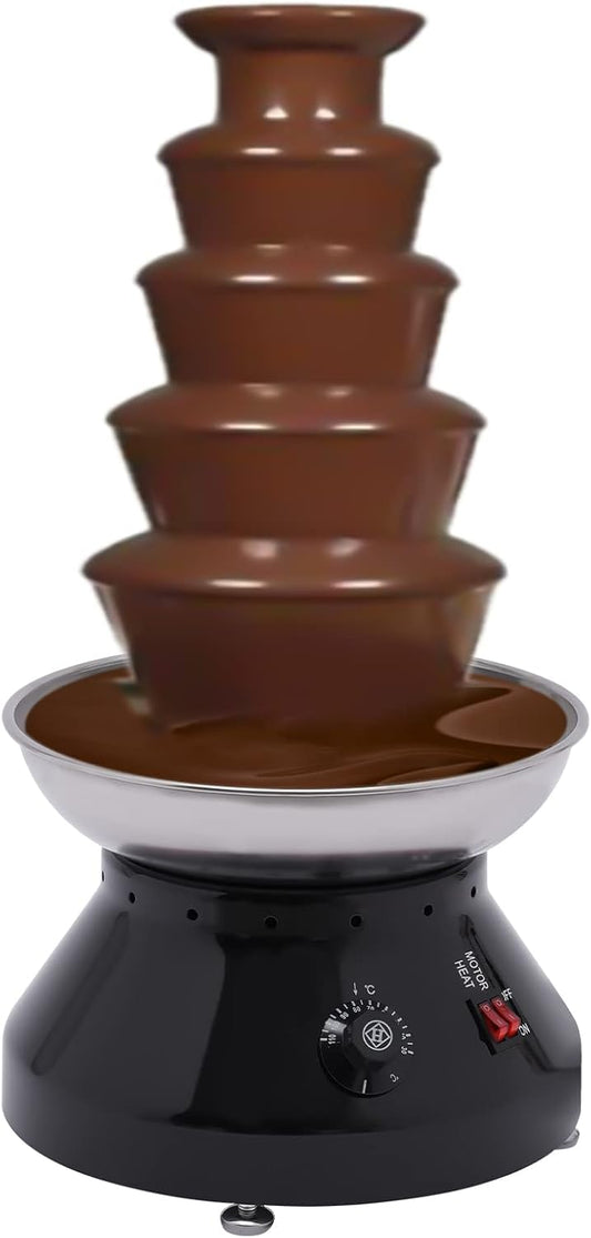 Treliamd Commercial Chocolate Fountain, 5 Layers Large Chocolate Cheese Fondue Tower Stainless Steel Hot Chocolate Waterfall for Nacho Cheese Knob Control (Black)
