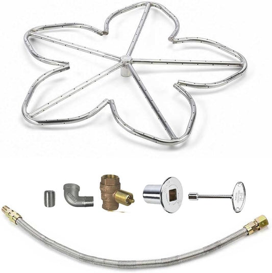 HPC Penta Match Lit Fire Pit Burner Kit (FPS-PENTA36KIT-NG-MSCB) with 36-Inch Stainless Steel Burner, Natural Gas, Polished Chrome, with Flange, Key, Valve, Flex Line and Fittings