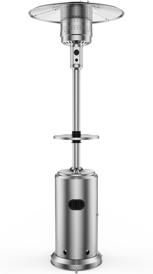 GarveeLife 48000Btu Propane Heater for Outdoor Use, Heavy Duty Patio Heater with Round Table, Stainless Steel Burner with Wheels, Outdoor Portable Heater for Deck Garden