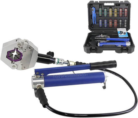 Manual A/C Hose Crimper Tool, Hydraulic Pipe Crimping Kit with 7 Dies for Air Conditioning Repair | Handheld Separable Design for Easy Use