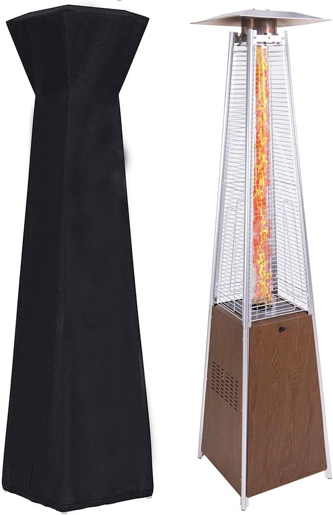 48,000 BTU Pyramid Patio Heater, Outdoor Propane Heater with Glass Tube Flame, Triple Safety Protection & Wheels, Adjustable Temperature, One-Touch Ignition & Cover for Backyard, Garden, Restaurant