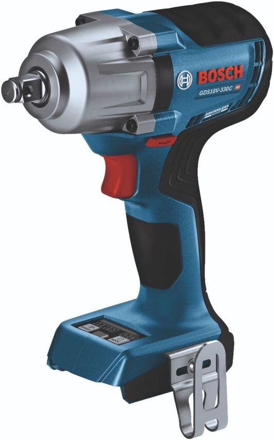 BOSCH GDS18V-330CN 18V Brushless Cordless Connected-Ready 1\/2 In. Mid-Torque Impact Wrench with Friction Ring and Thru-Hole (Bare Tool)