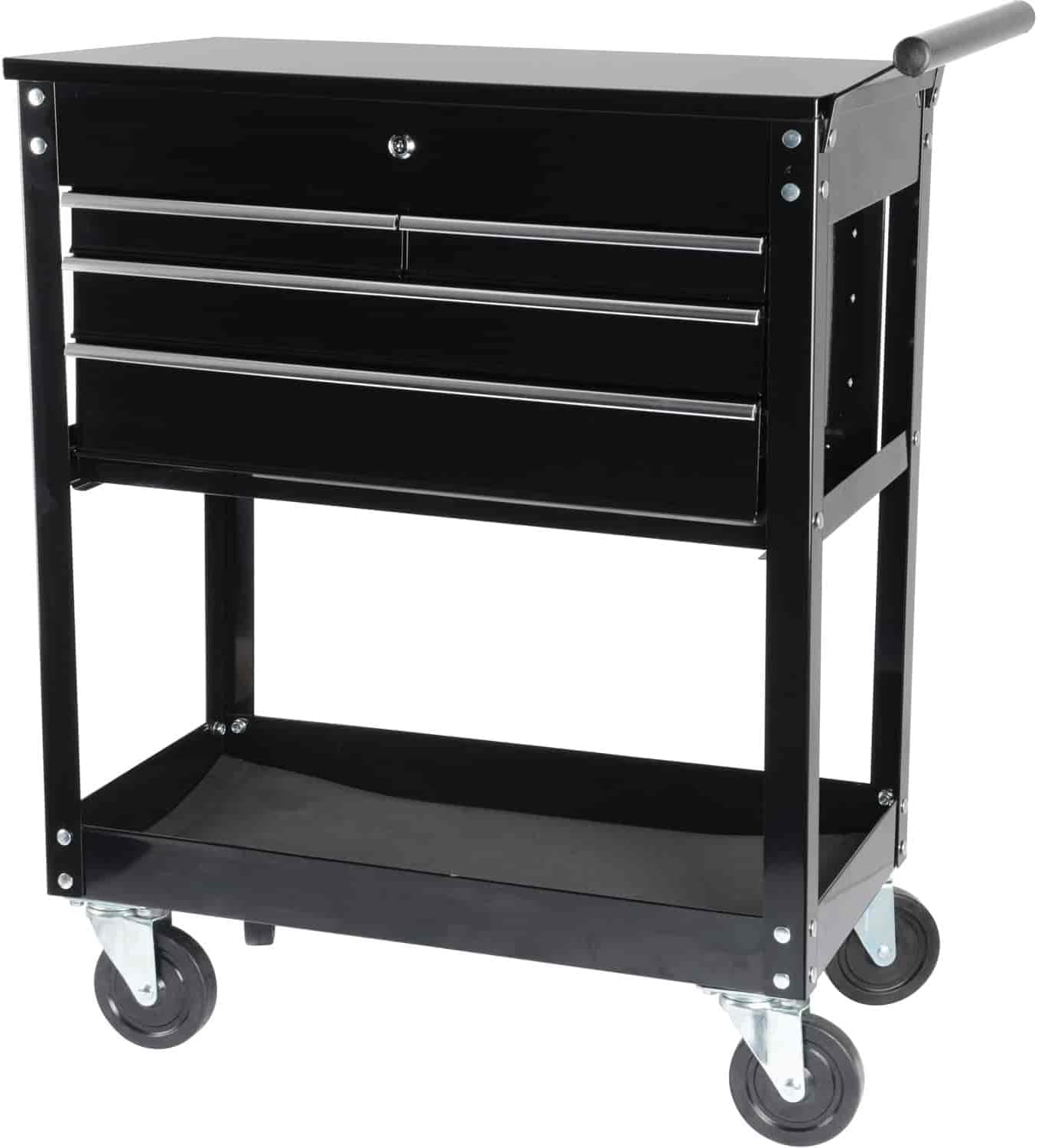 JEGS Rolling Tool Box Cart with Drawers - 4 Ball-Bearing Glided Drawers - 16-Gauge Steel - 580 LBS Total Capacity - Black Powder Coat Finish Toolbox on Wheels
