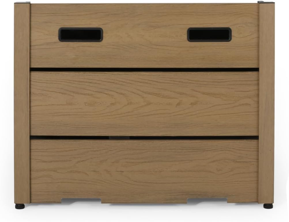 31.25 Inch Square Brown WPC Fire Pit Base, Durable ABS & Steel Outdoor Fire Pit Stand with Wood-Plastic Composite Top, 24.5" Height Patio Heater Pedestal