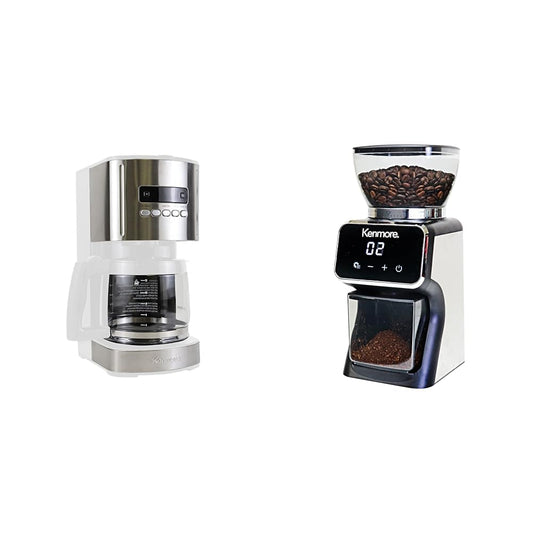 Koolatron Kenmore Coffee Maker 12 cup White + Kenmore Conical Burr Grinder