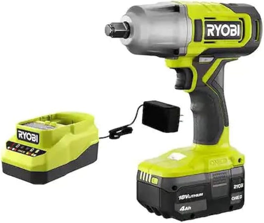 RYOBI ONE+ 18V Cordless 1/2 in. Impact Wrench Kit with 4.0 Ah Battery and Charger, (PCL265K1)