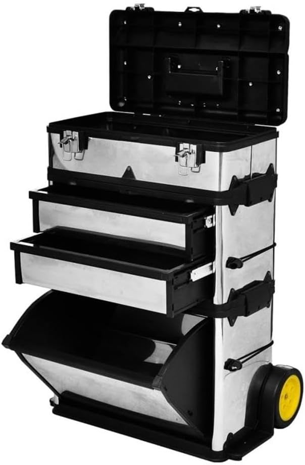 Pemberly Row 3-Part Rolling Tool Box with 2 Wheels in Black and Silver