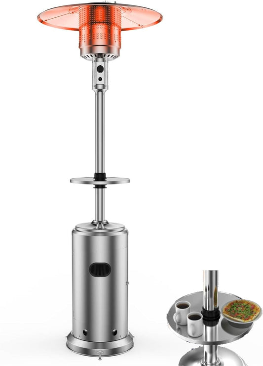48,000 BTU Outdoor Patio Heater, Stainless Steel Portable Heater with Wheels, Automatic Tilt-Safety Shut-Off, Pulse Ignition, for Deck Garden Balcony Patio Backyard Use (Silver)​​