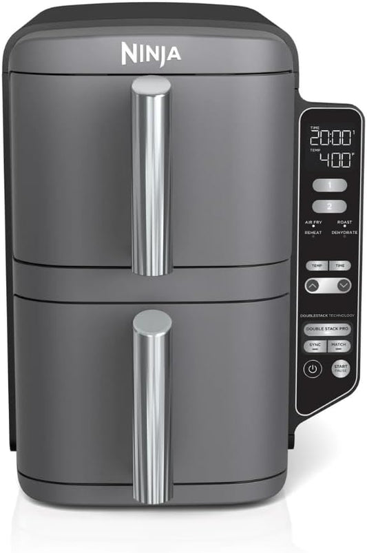 Ninja DoubleStack XL 10-Quart 2-Basket Air Fryer – 6-in-1 Functionality: Air Fry, Broil, Roast, Bake, Reheat, Dehydrate; Space-Saving Design; Independent Cooking Zones (Renewed)