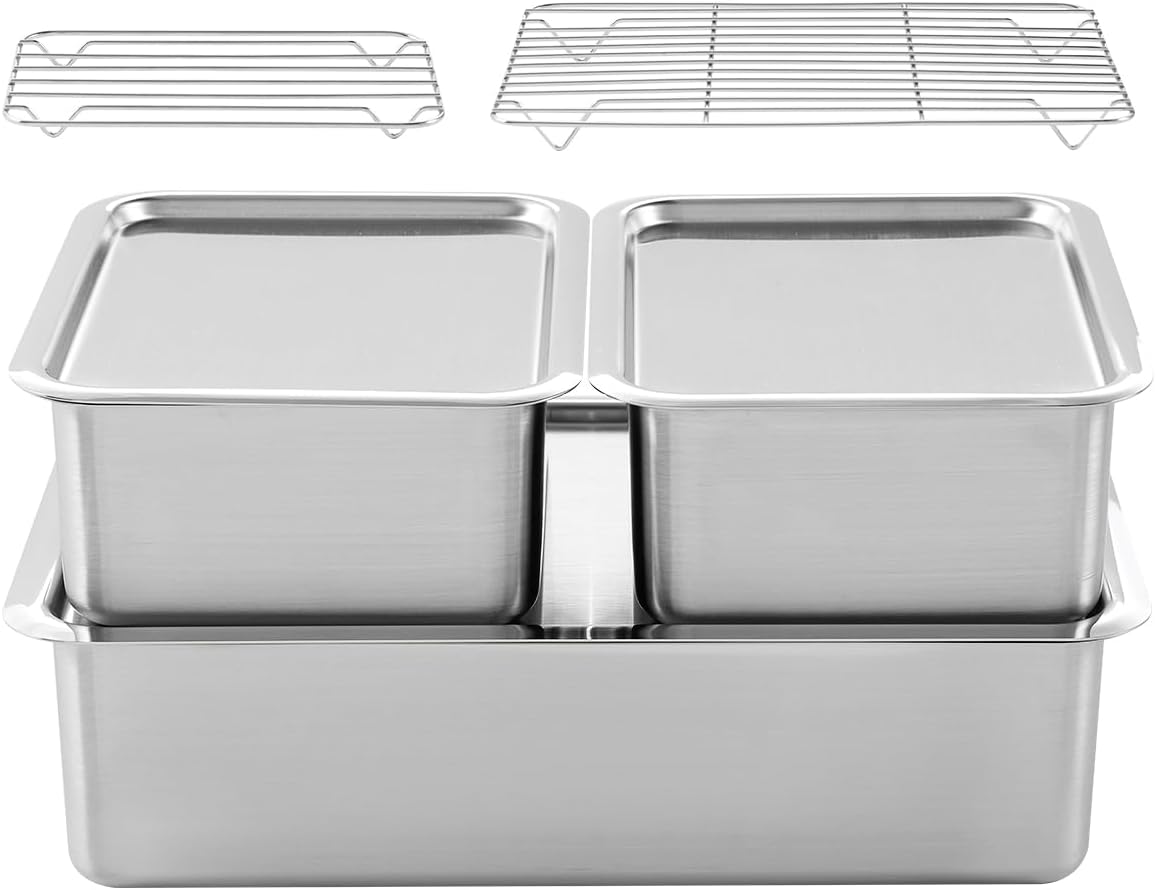 EVERSTEN BLoCK Medium 3PCS Set Stainless Steel Food Storage Containers with Lids and 2 Nets Hotel Pan Kitchen Appliances Dishwasher Safe Premium South Korea