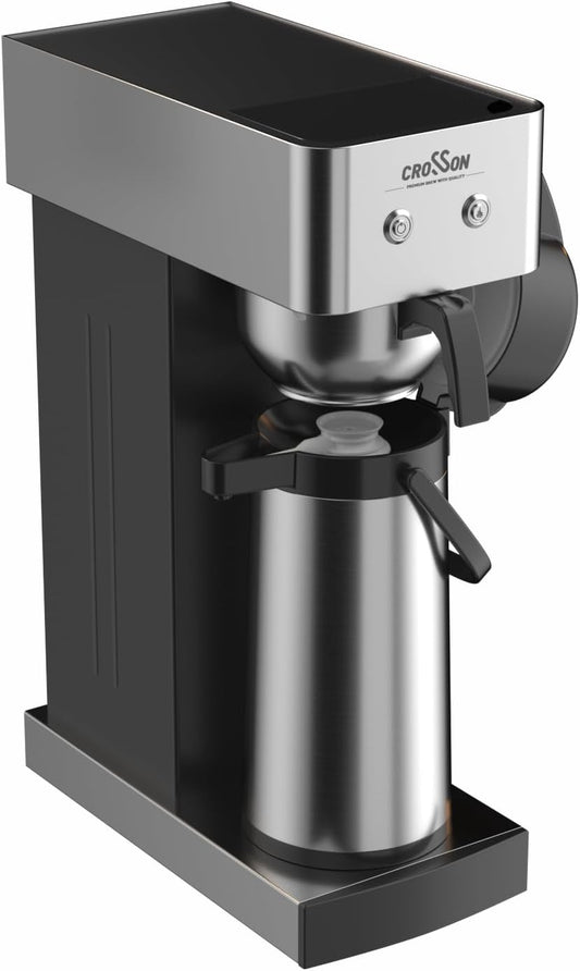 crosson 2.2L Commercial Airpot Coffee Brewer, Pour Over Drip Coffee Maker with 24 Hours Hot 2.2L Thermal Airpot Coffee Carafe Dispenser with Pump