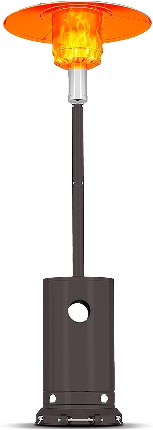48,000 BTU Outdoor Patio Heater, Double-Layer Stainless Steel Propane Burner with Round Cover, Movable wheels & Stable Sandbox, Ideal for Home & Commercial, Bronze
