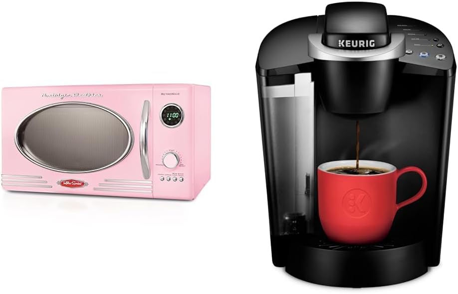 Nostalgia Retro Countertop Microwave Oven - Large 800-Watt - 0.9 cu ft & Keurig K-Classic Coffee Maker K-Cup Pod, Single Serve, Programmable, 6 to 10 oz. Brew Sizes, Black