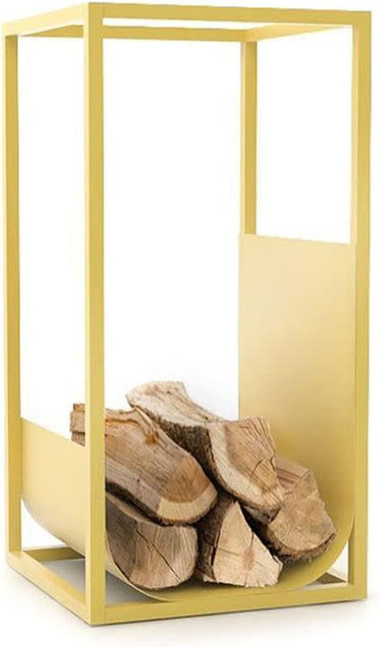 LWMD Modern Firewood Log Rack, Small Spaces Indoor Outdoor Fire Log Stacker Stand, Carrier Heavy Duty Firewood Holder for Patio Deck (Color : Gold)