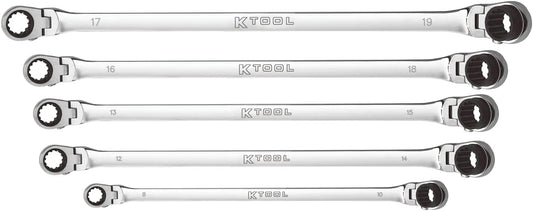 K Tool International XDDBM10 5 Piece Reversible Double Box Ratcheting Wrench Set for Garages, Repair Shops, and DIY, Black