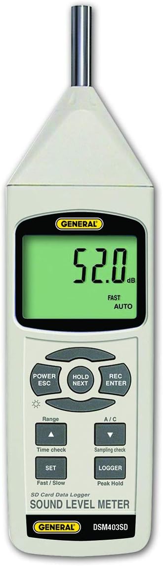 General Tools DSM403SD Sound Level Meter with Data Logging SD Card, Class 1 Sound