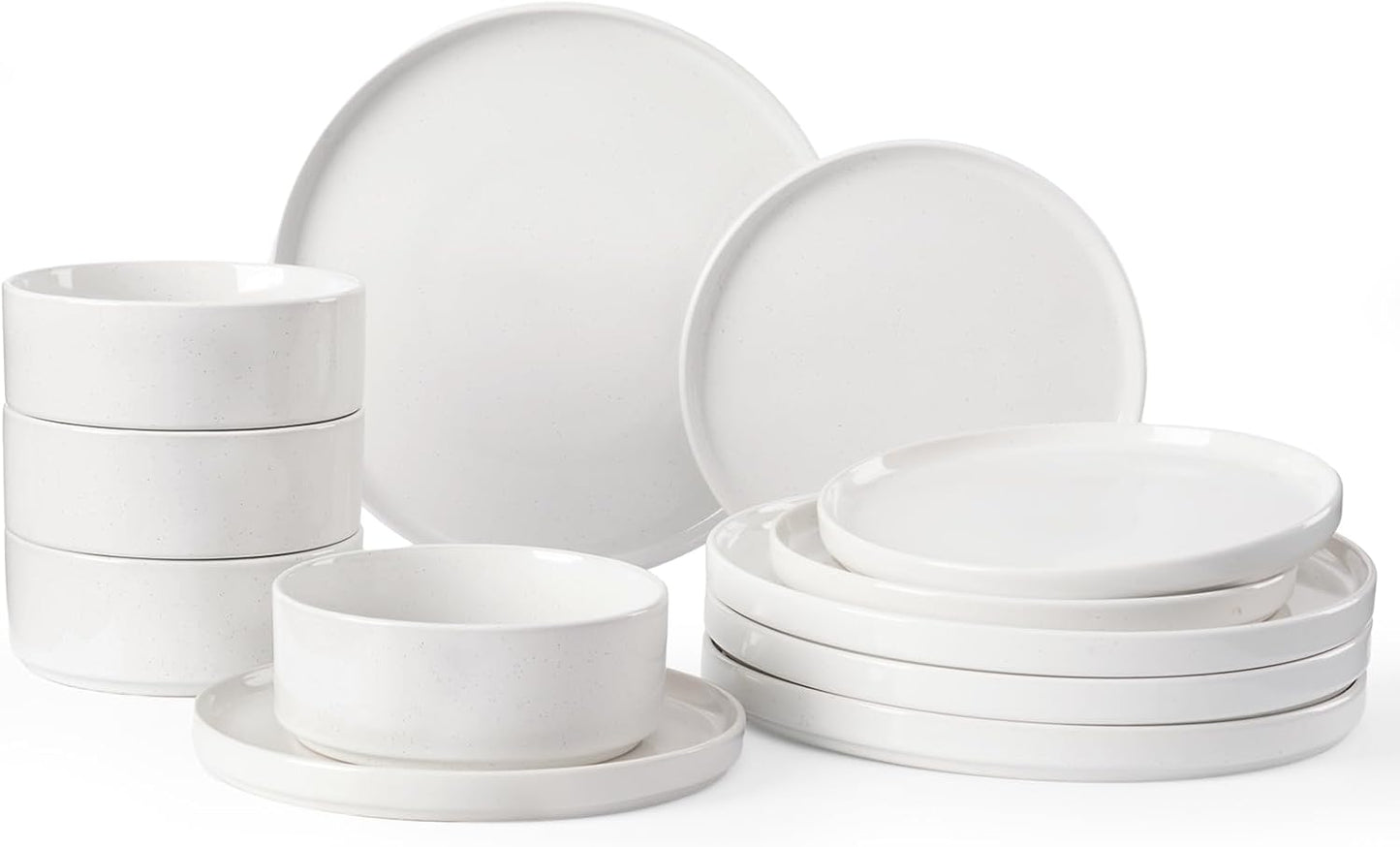 Famiware Nebula Plates and Bowls Set, 12 Pieces Dinnerware Sets, Dishes Set for 4, White