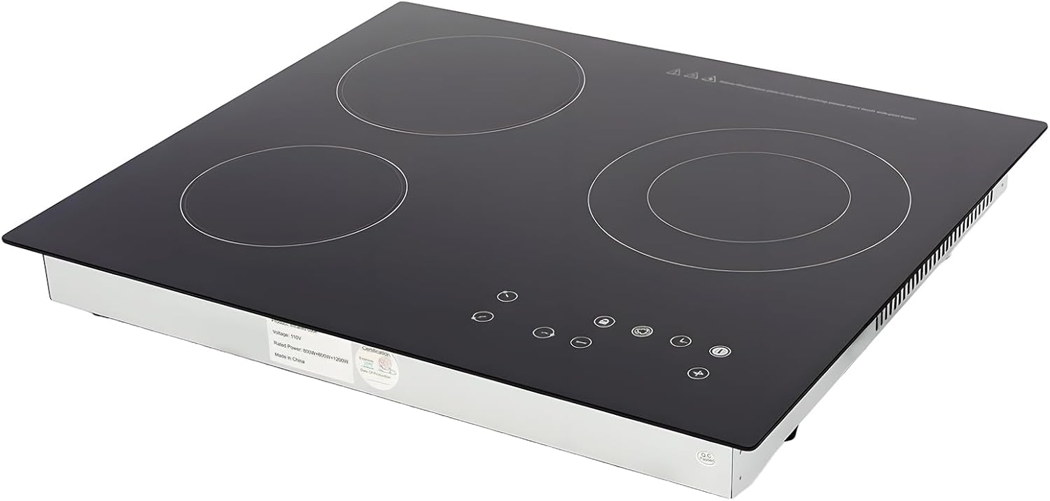 23 Inch Electric Cooktop 3 Burner Ceramic Cooktop - 9 Heating Levels, Supports Desktop and Embedded Usage, Multiple Safety Protection,110V 2600W Touch-adjustable Control (Black)