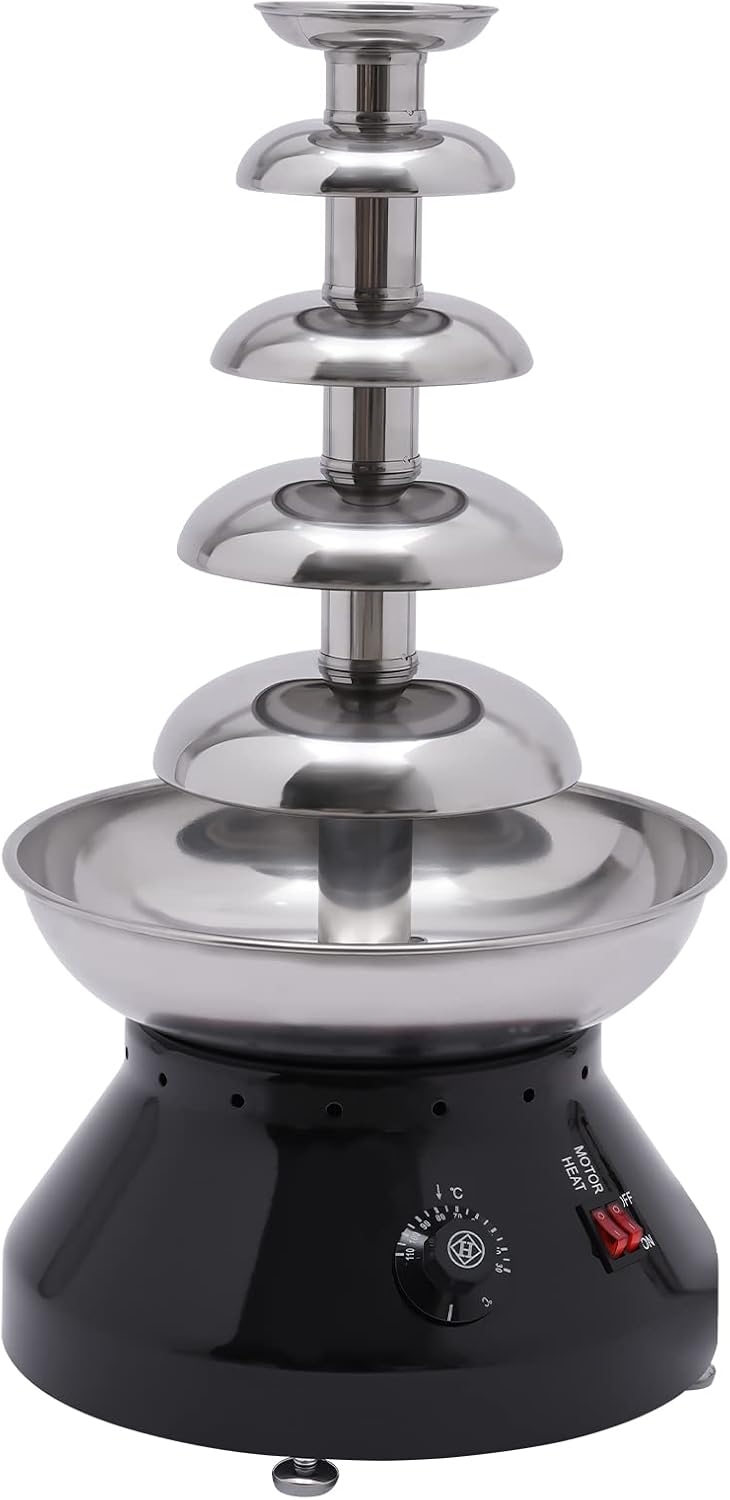 Large Commercial Chocolate Fountain Machine 5 Tier Electric Chocolate Fondue Fountain, 230W 86-230°F 7lb Capacity Stainless Steel Chocolate Fondue Tower for Party Wedding Birthday Event