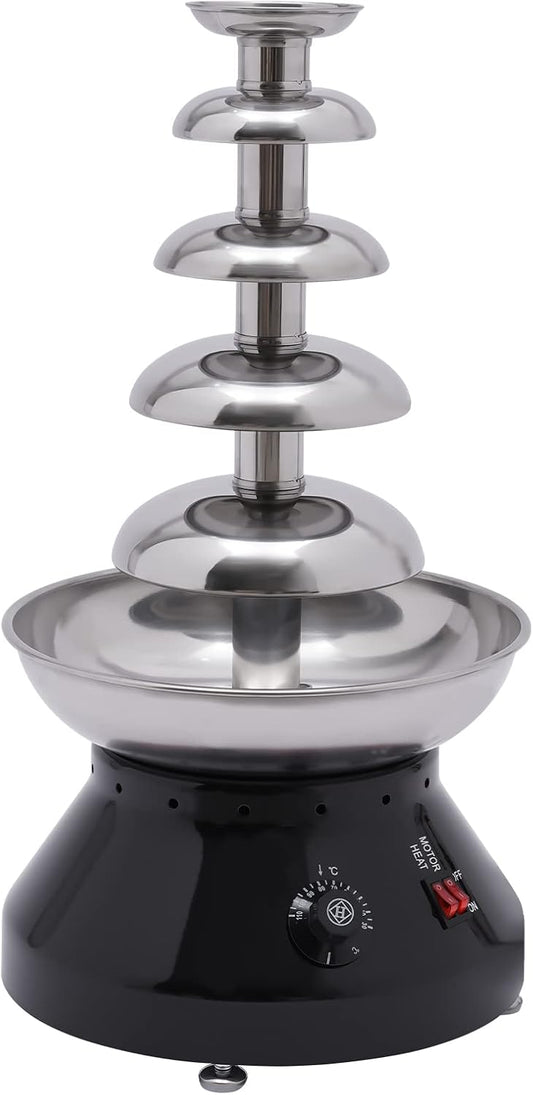 Large Commercial Chocolate Fountain Machine 5 Tier Electric Chocolate Fondue Fountain, 230W 86-230°F 7lb Capacity Stainless Steel Chocolate Fondue Tower for Party Wedding Birthday Event