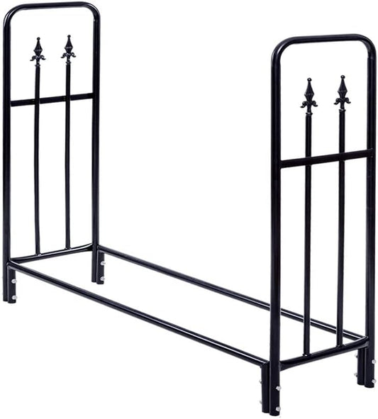 Heavy Duty 4ft Outdoor Steel Firewood Log Rack Black Wood Storage Holder for Patio Durable Accessories for Heavy Firewood Logs(