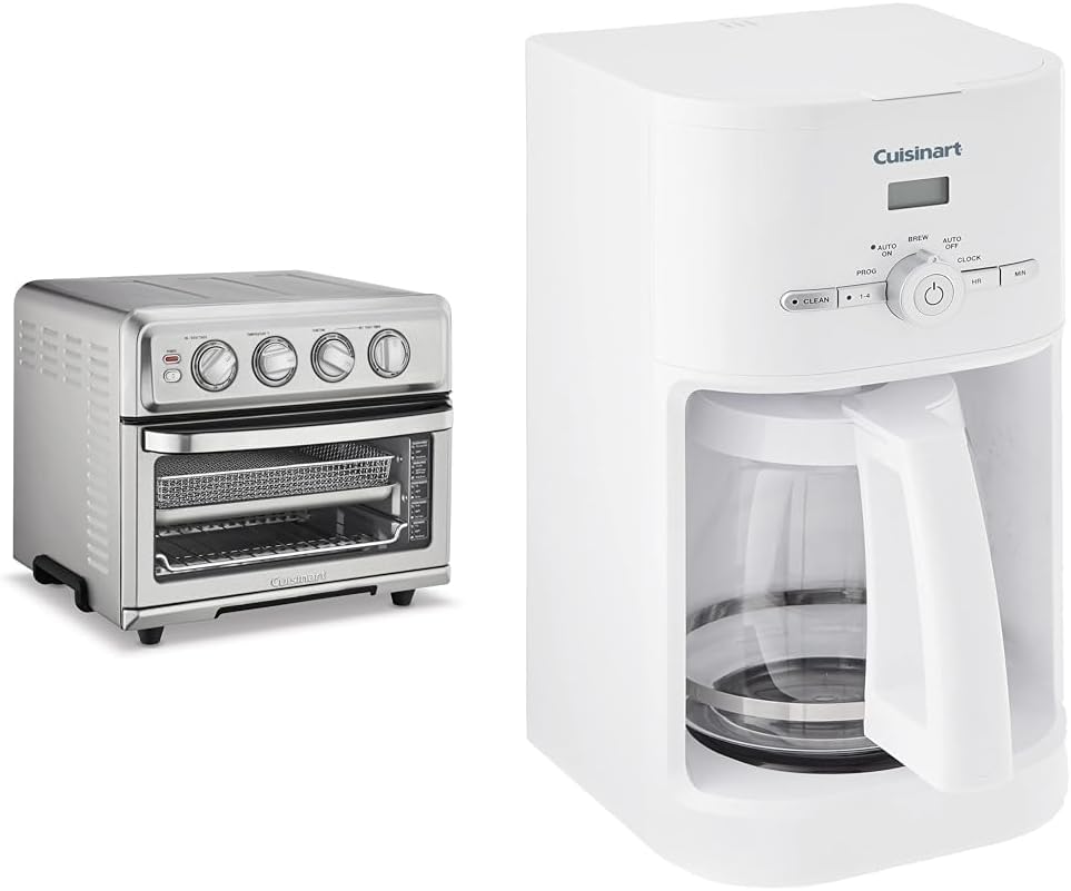 Cuisinart Air Fryer + Convection Toaster Oven, 8-1 Oven with Bake, Grill, Broil & Warm Options, Stainless Steel, TOA-70 & DCC-1120 12-Cup Classic Programmable Coffeemaker, White, 12-Cup, Programmable