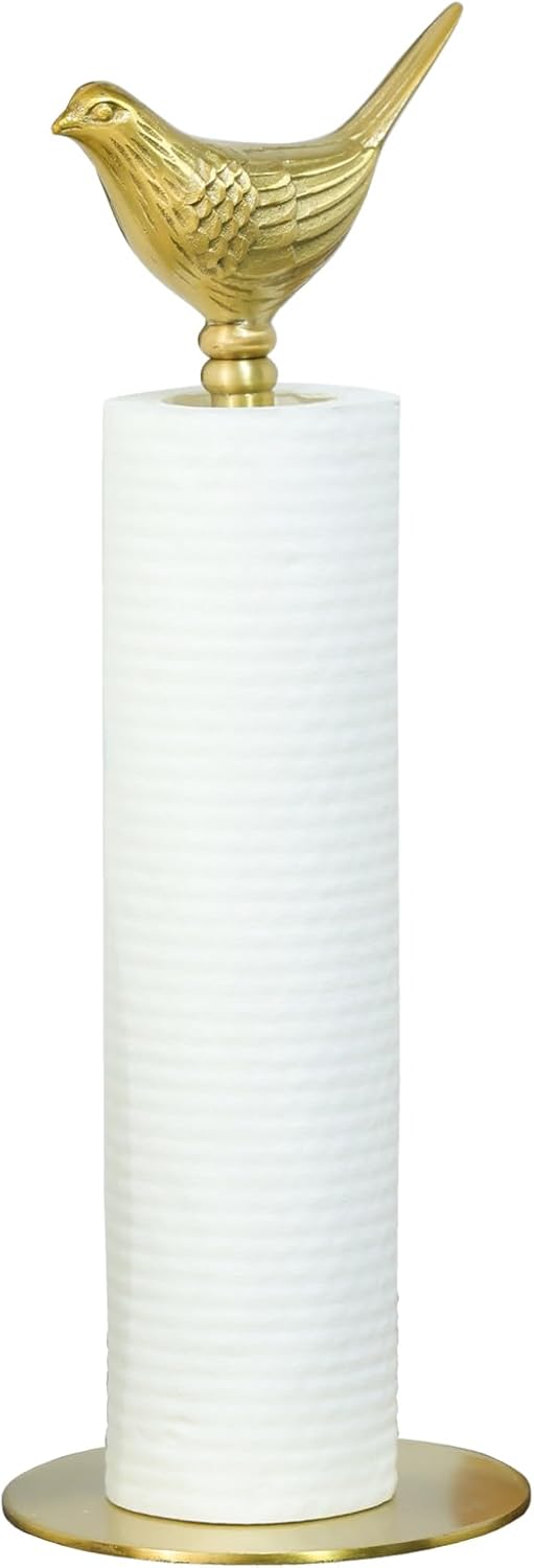 Luxurious Gold Paper Towel Holder Countertop，Brass Paper Towel Holder for Kitchen, Unique Gold Bird Decor - Sturdy, Durable, and Elegant Home Decor for Kitchen