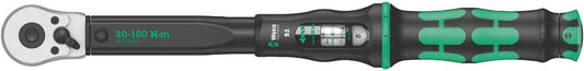 Wera - 5075611001 "Click-Torque B 2 torque wrench with reversible ratchet, 3\/8"" x 20-100 Nm", black\/green