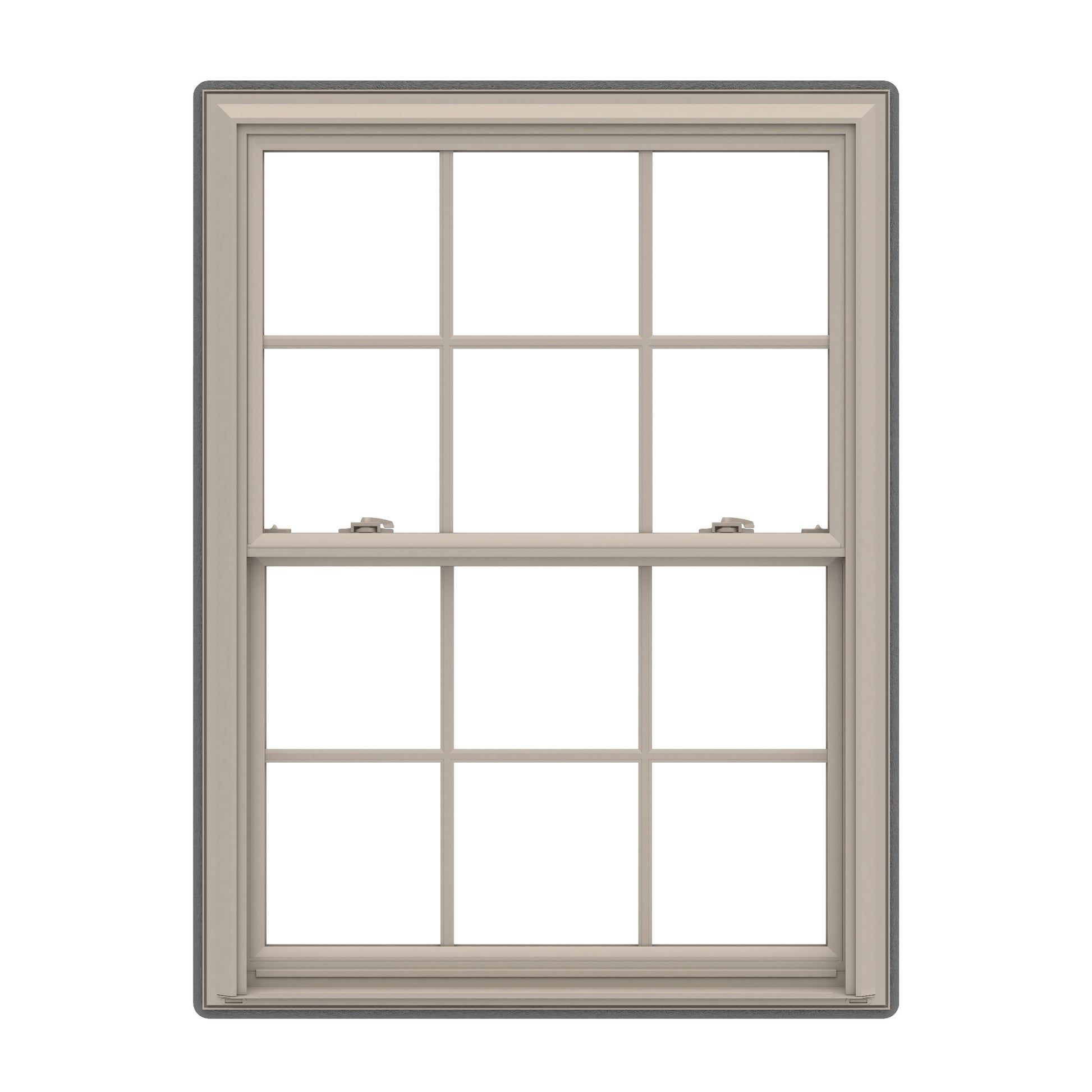 Pella 150 Series 31-1/2-in x 37-1/2-in Fossil Fossil Vinyl Replacement Double Hung Window Low-E argon Double Pane Glass with Grids (Full Screen Included)