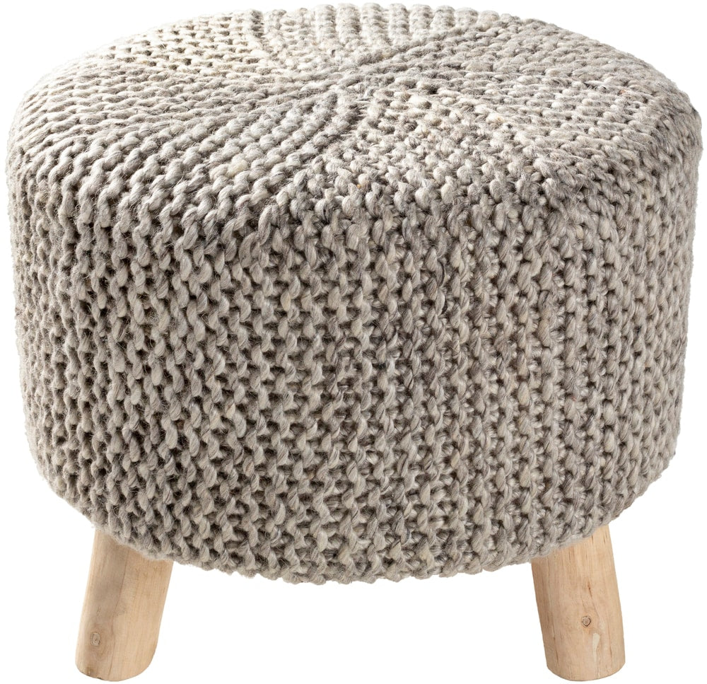 Surya Prado Scandinavian Gray, Charcoal, Cream Wool Round Ottoman