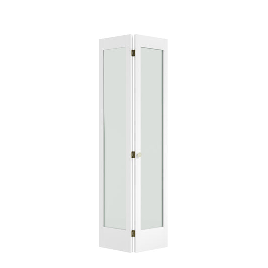 EightDoors 36-in x 80-in White primed 1-panel square Frosted glass Smooth Solid core Primed Pine Wood Closet Bifold Door ( Hardware Included )