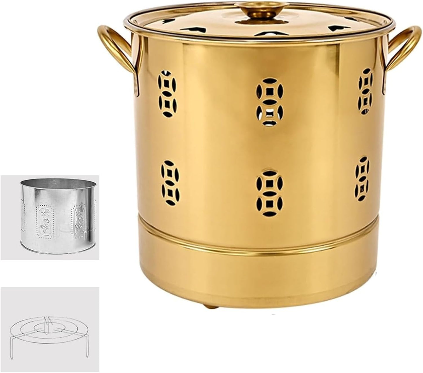 Smokeless Burn Barrel,Burn Barrel, Stainless Steel Incinerator Cage with Lid，Burn Barrels for Outside，Garden Waste incinerator，(Gold,C)