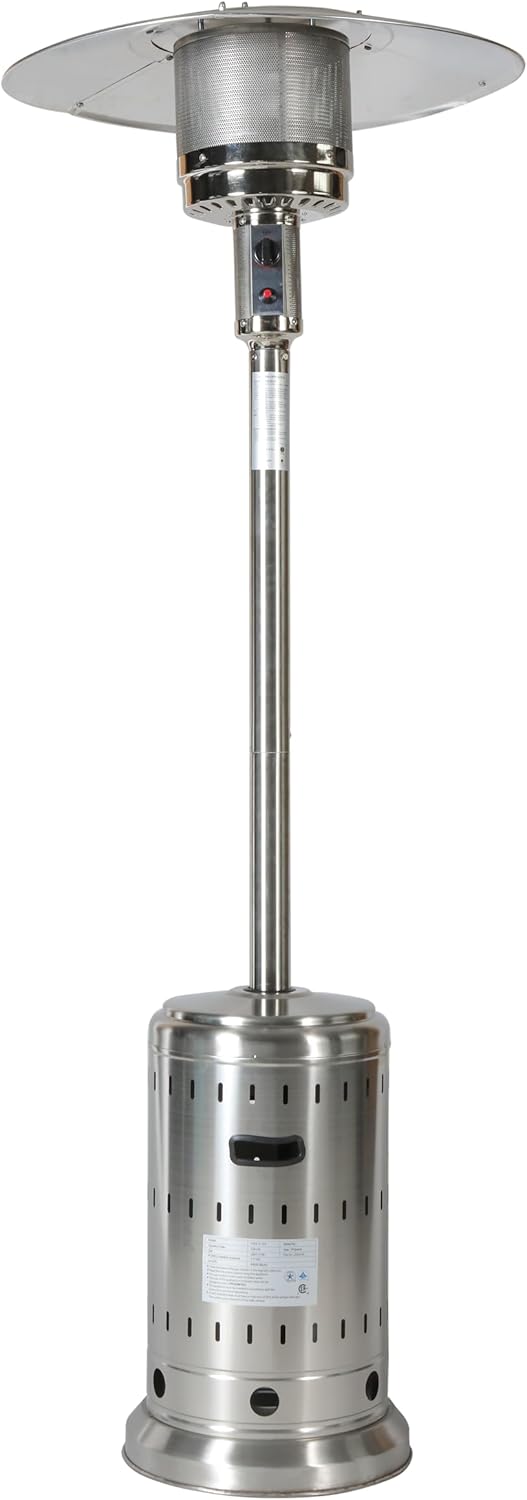 48,000 BTU Outdoor Propane Patio Heater with Durable Stainless Steel Burner and Protective Cover for Garden and Commercial Use on Wheels for Easy Mobility
