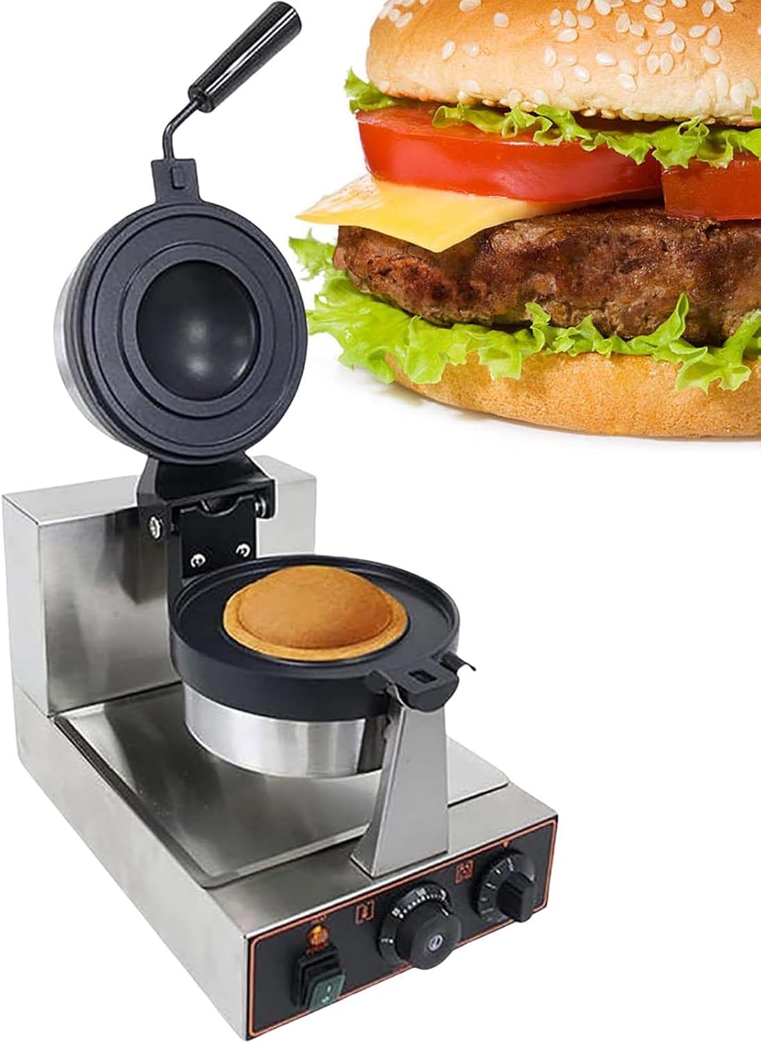 Electric ufo Burger Machine, Adjustment Temp,180° Rotatable Nonstick Plates Waffle Burger Maker Desktop (SingleHead)